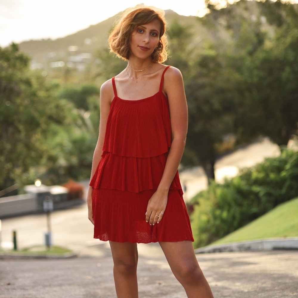 ZARA red Ruffle layered Dress